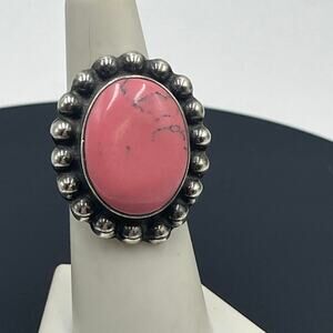 Taxco TI-83 Vintage Sterling Silver Mexico Oval Pink‎ Rhodonite Cabochon Ring 7